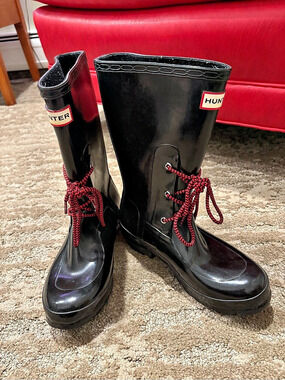 Hunter Diana Waterproof Lace-Up Rain Boot Black